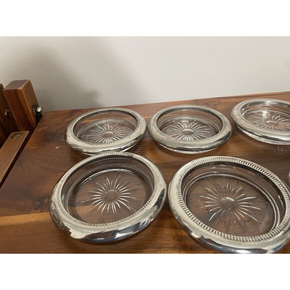 Vintage Italian Silver Plated and Crystal Leonard Coasters Set of 7 - Picture 1 of 13